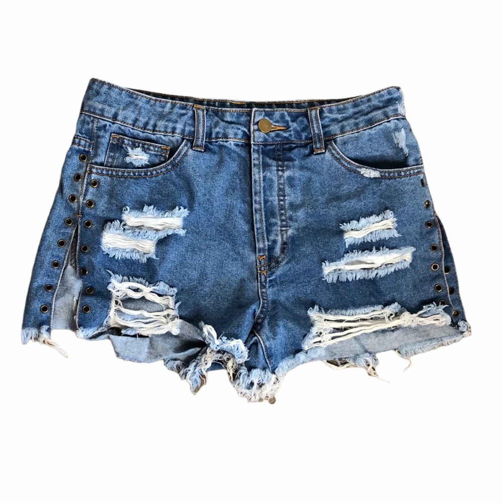 Distressed Denim Side Slit Shorts Size M
